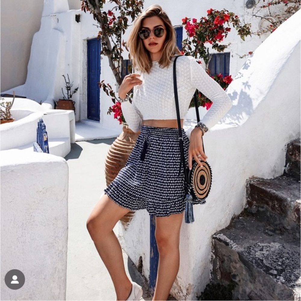 Zara white cropped knit pointelle top